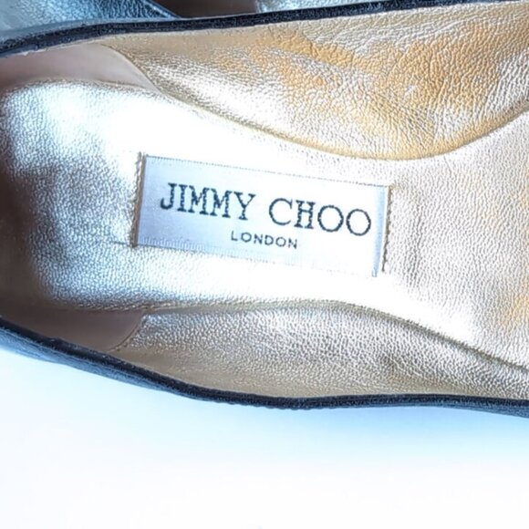 JIMMY CHOO Shoes Ballet Flats Womens Size 6 Wide Black Shimmer Cap Toe - Picture 11 of 12